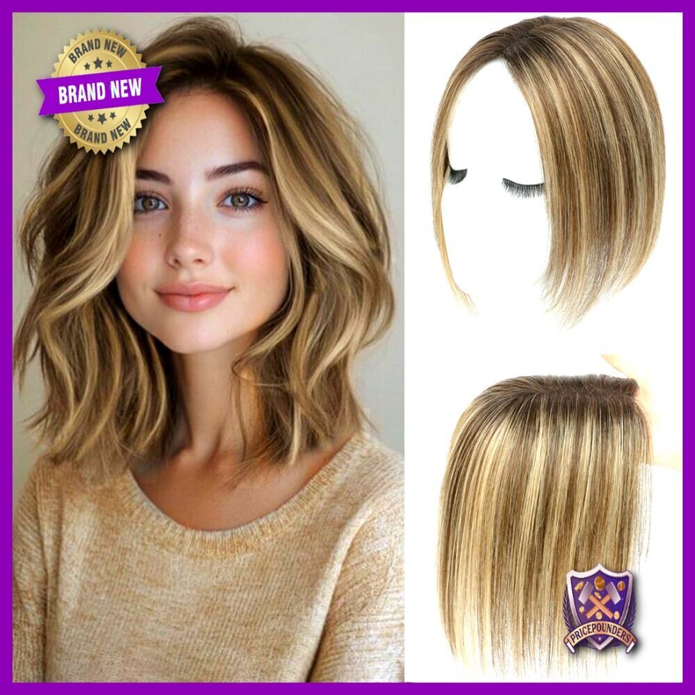 Real Human Hair Topper Hand-Tied Swiss Base 10Inch No Bangs Hairpiece
